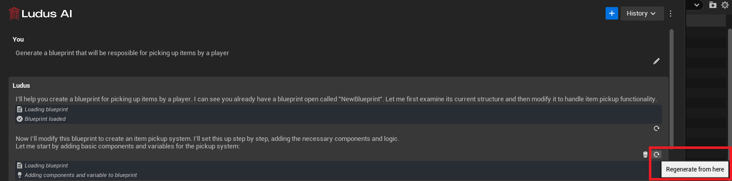 Screenshot showing regenerate icon