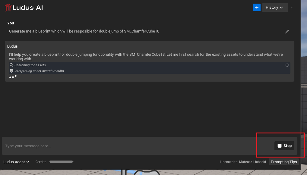Screenshot showing stop button