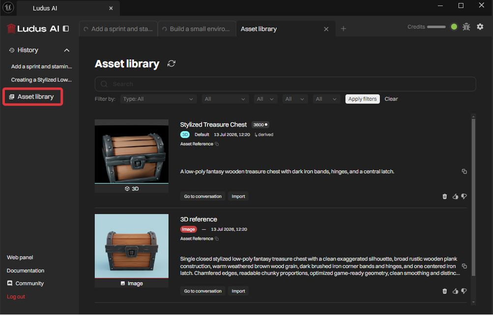 Asset Library entry point in the plugin panel