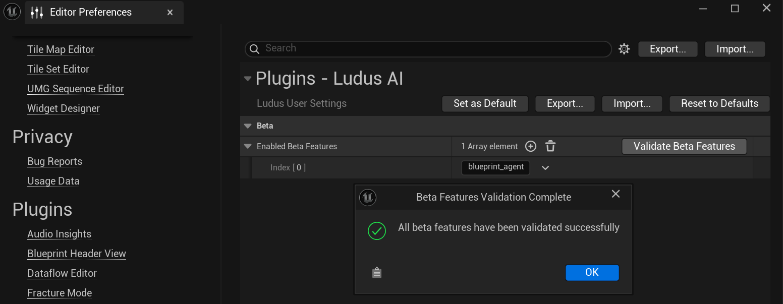 Ludus plugin open with beta activation section open