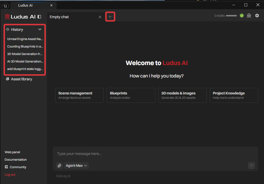 chat history list and the new chat control