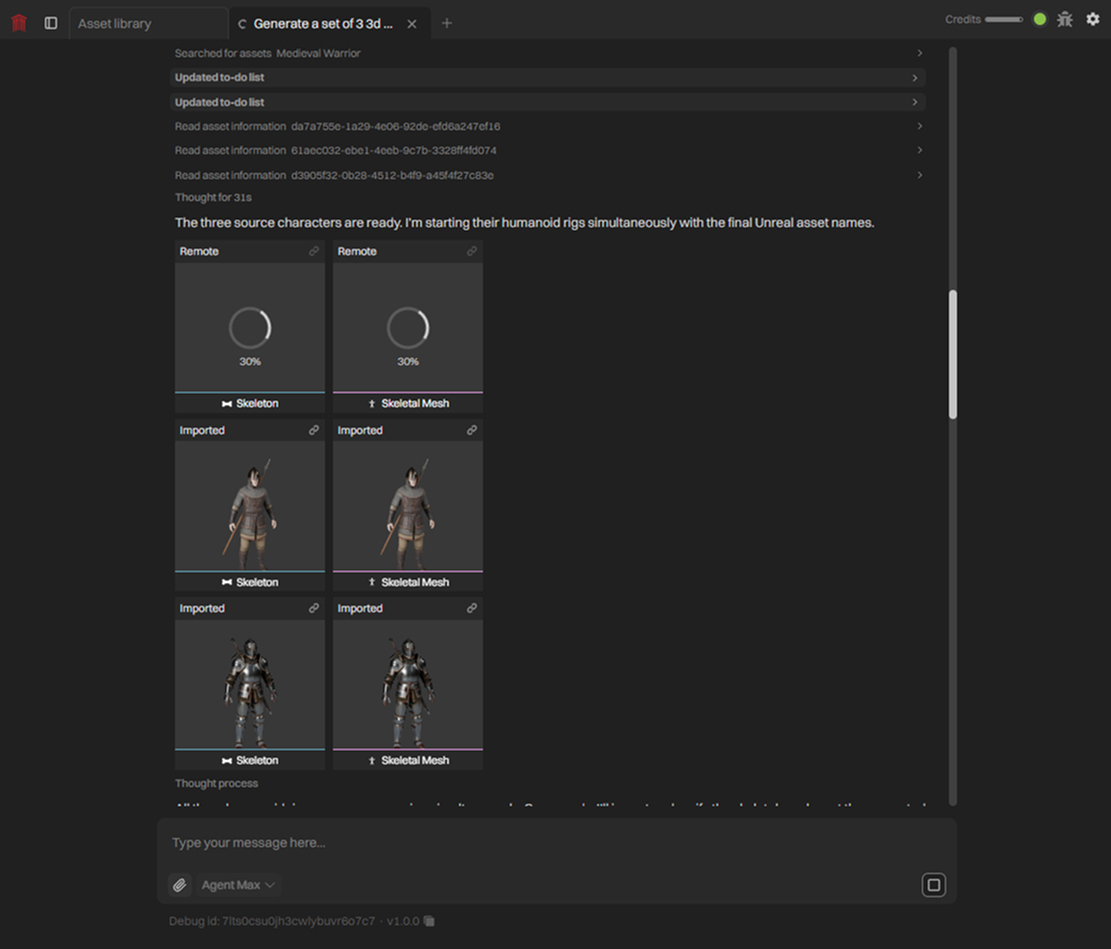 chat with several in-progress asset cards