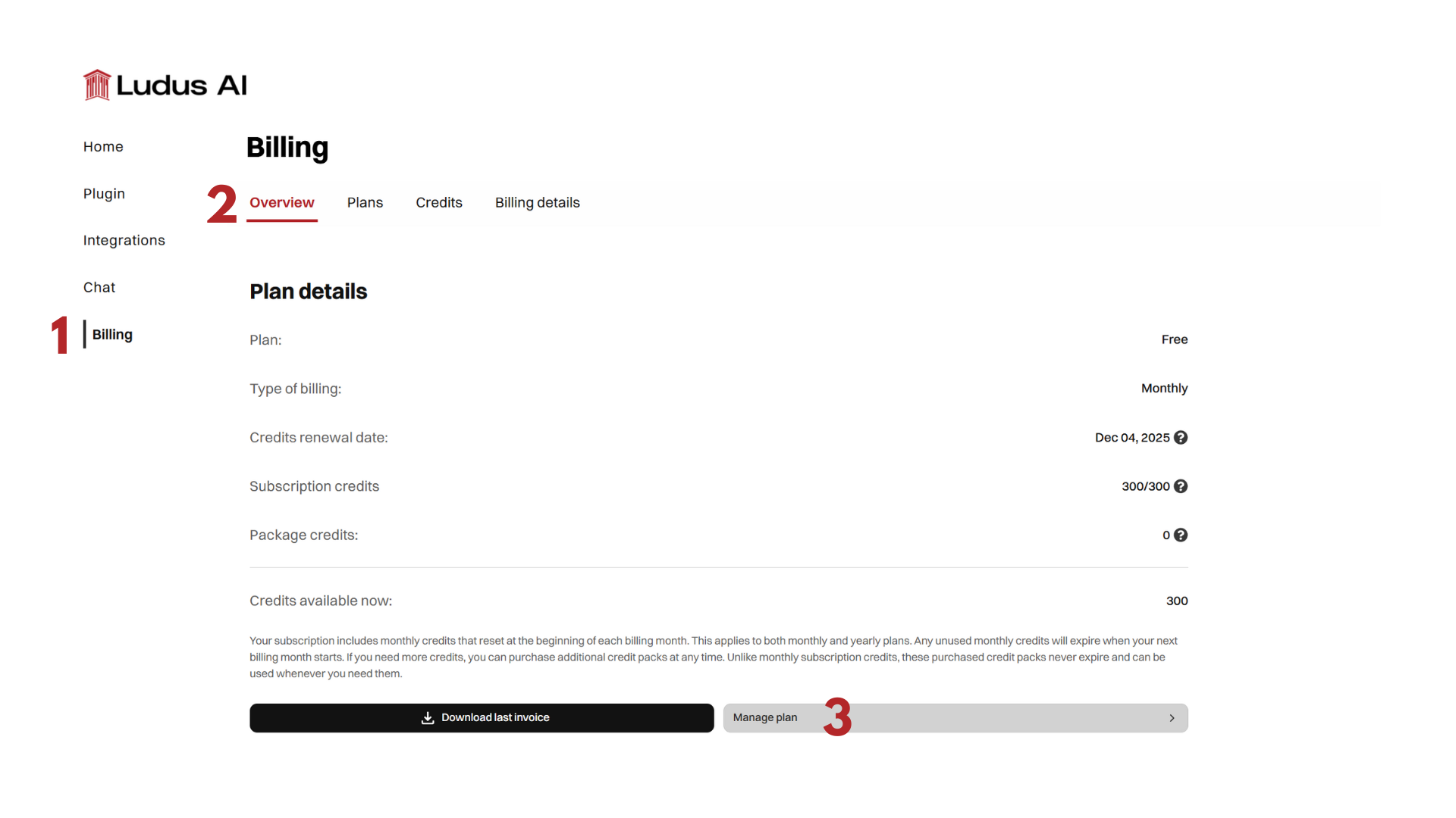 Manage plan screenshot of the webapp.