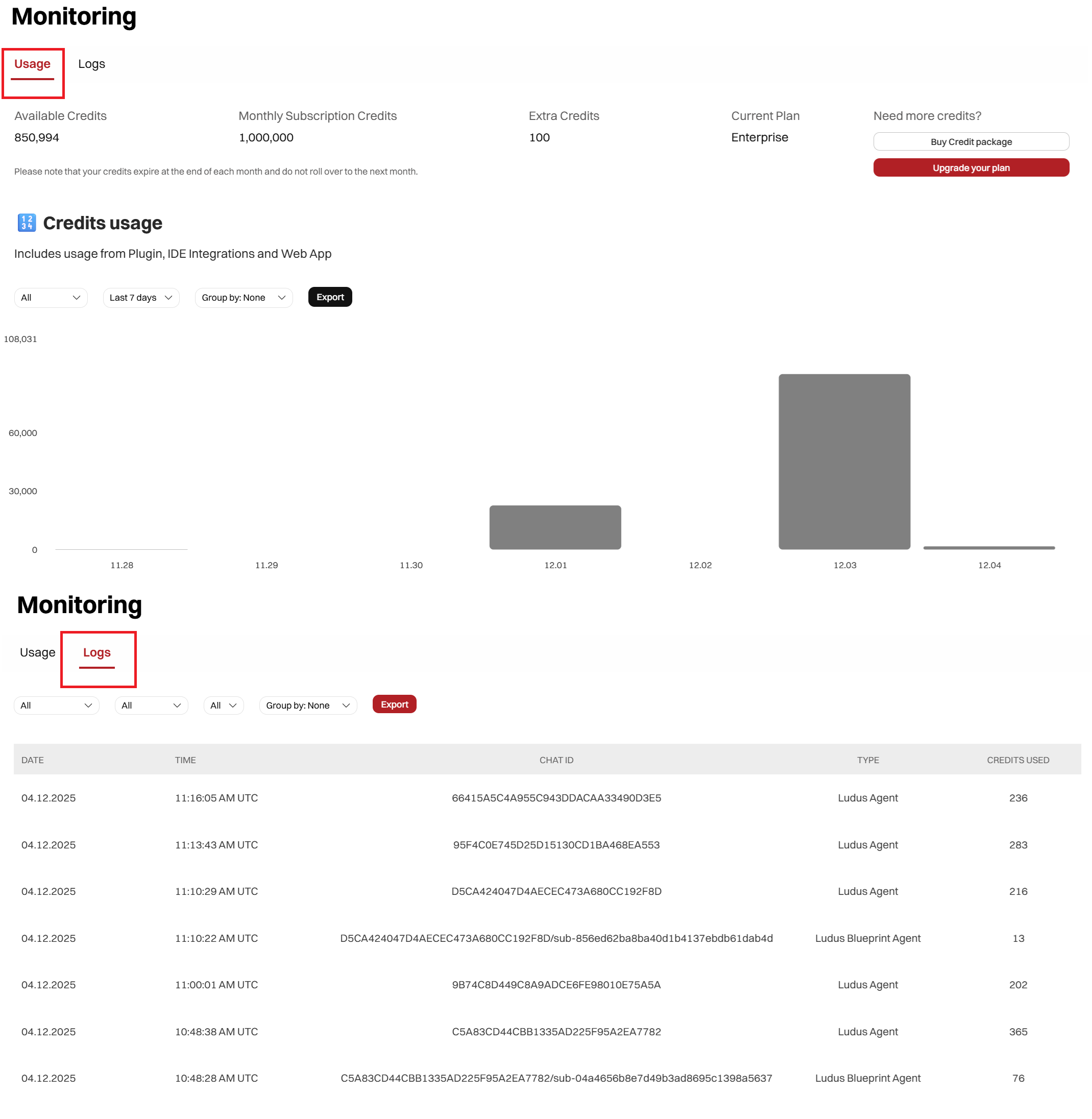 Ludus web application with Monitoring tab open