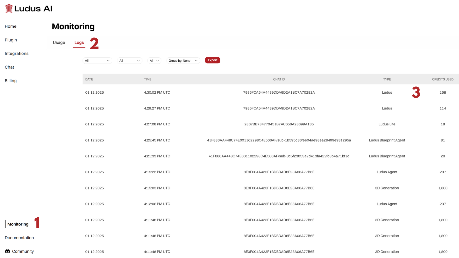 Credit monitoring tab in Webapp