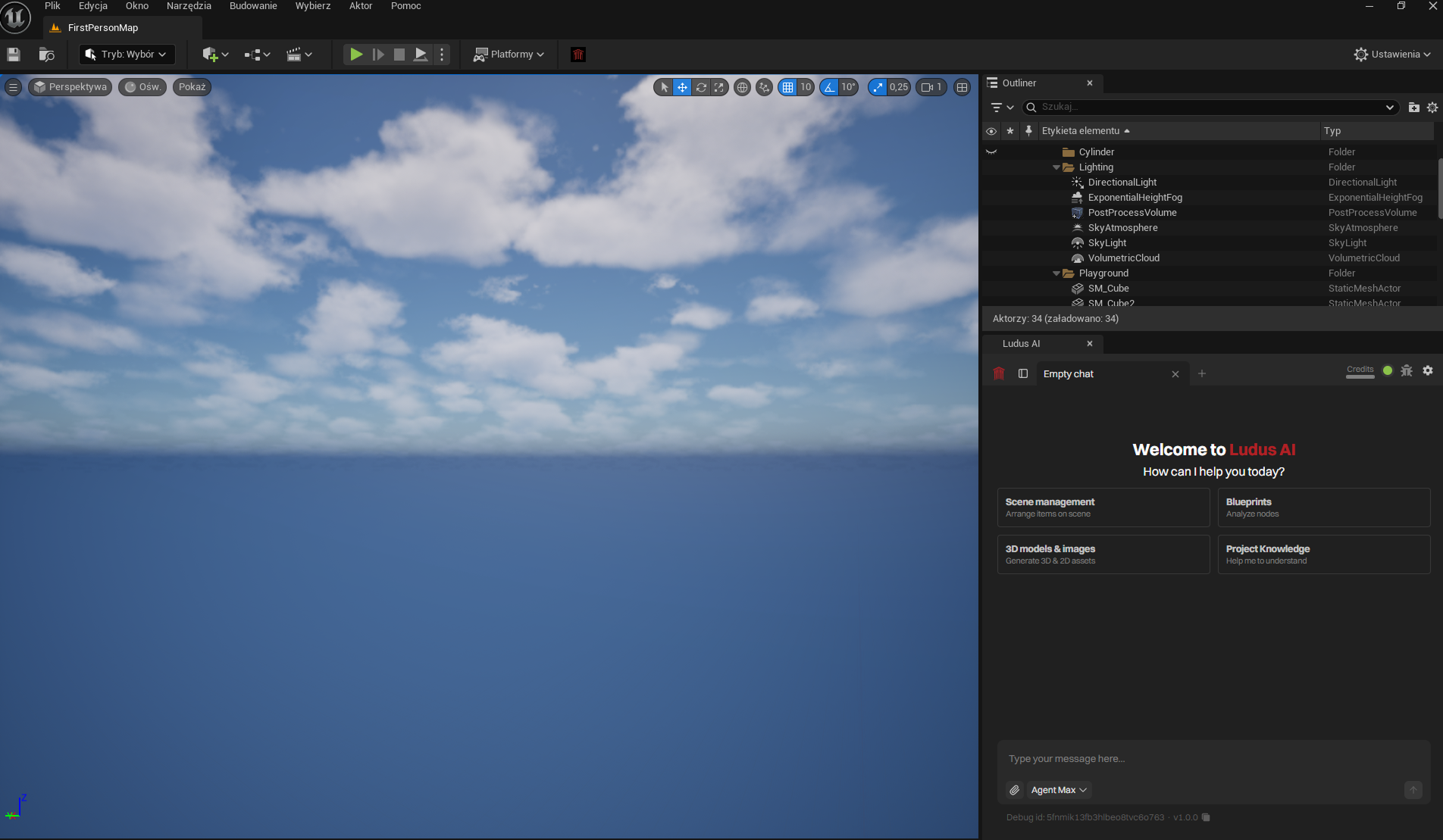 the Ludus plugin panel docked in the Unreal Editor with the main areas visible