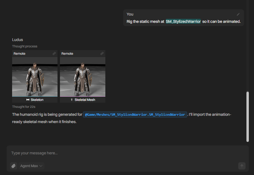 chat window with visible rigged character mesh preview