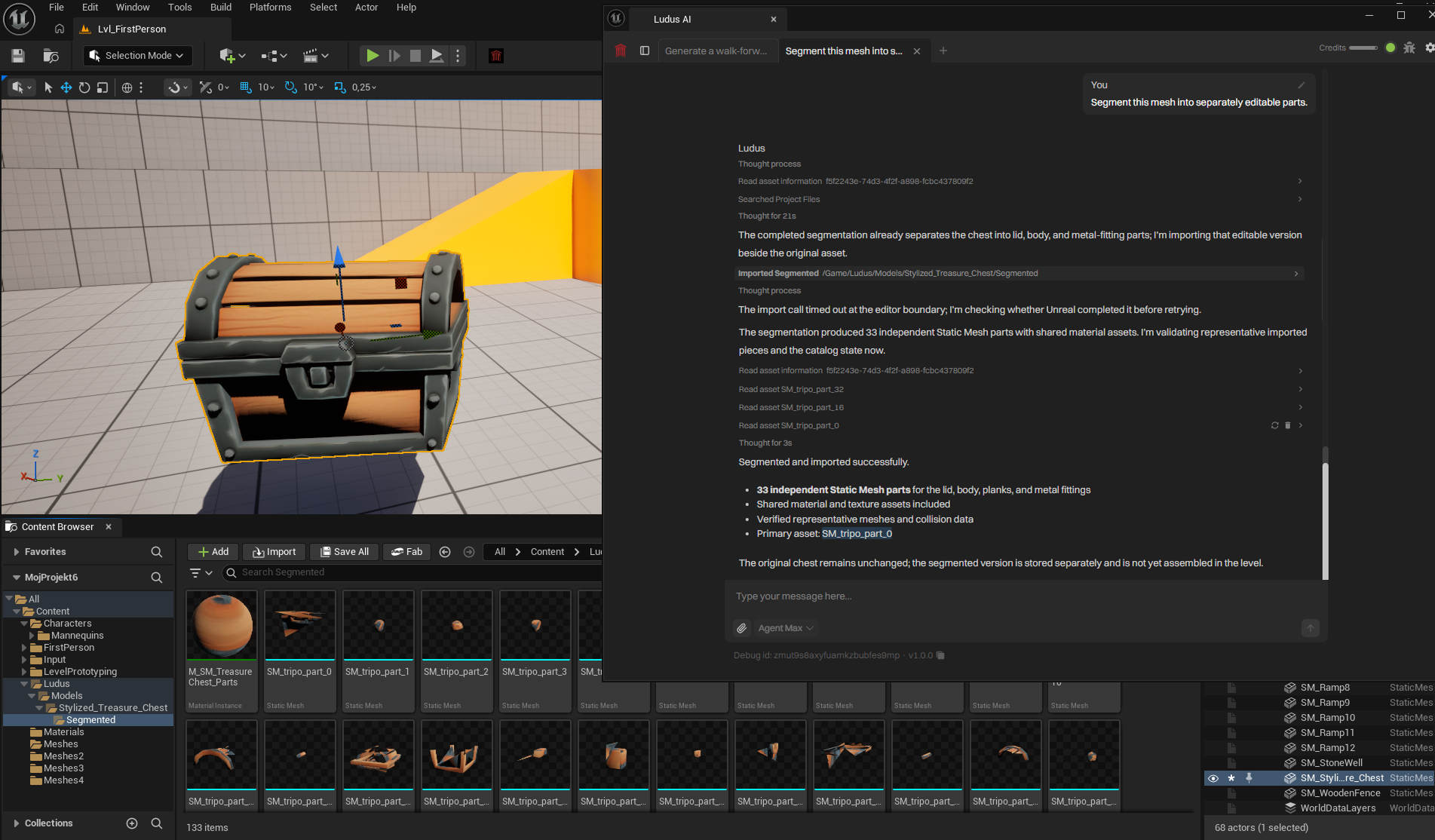 a mesh in the preview card shown segmented